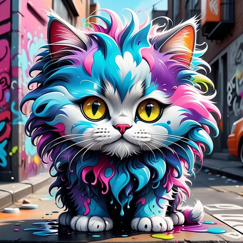 Colorful Graffiti Art Cartoon Kitty Cat