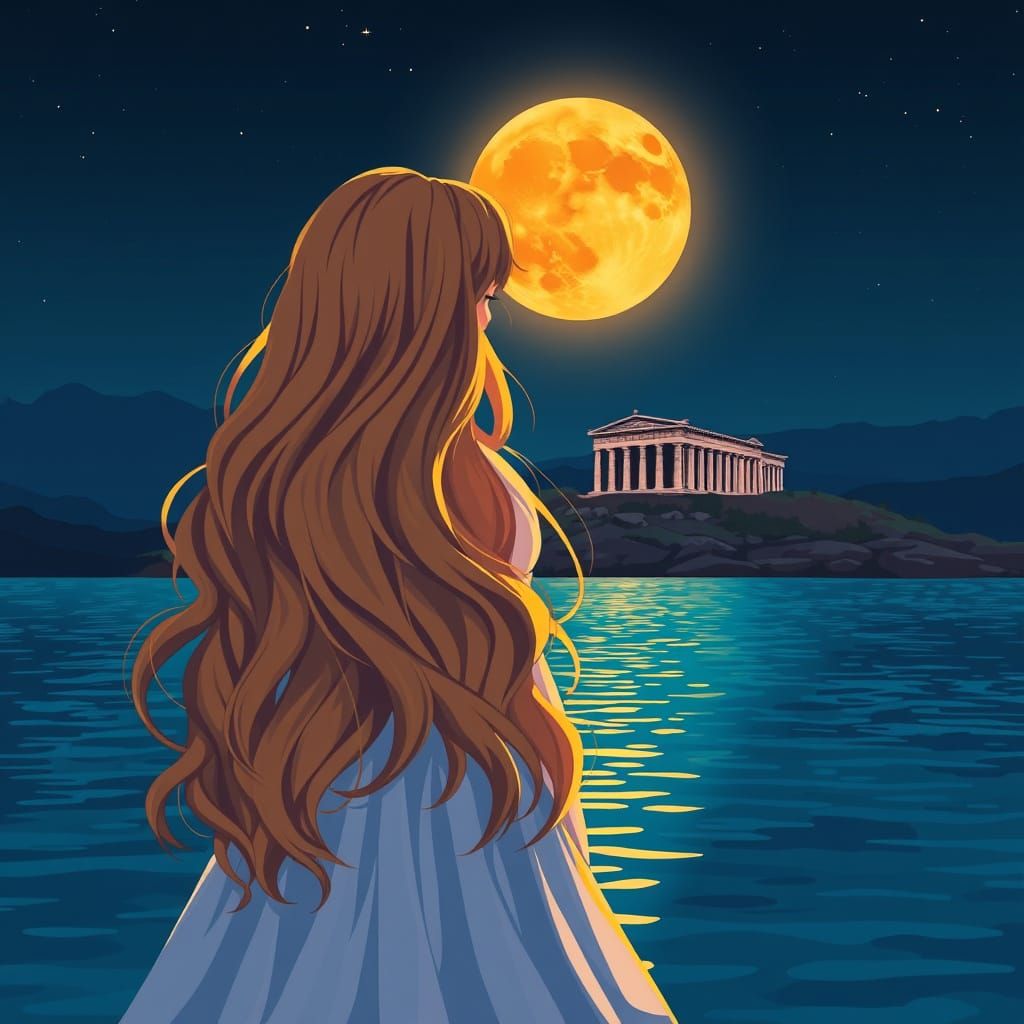 Moonlight Princess Under the Golden Glow of the Orange Full ...