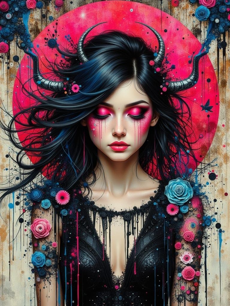 Colorful Gothic Woman in Surreal Abstract Style