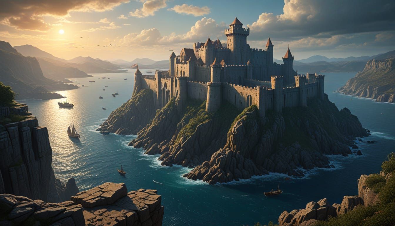 Majestic Fortress Overlooking Harbor At Golden Hour