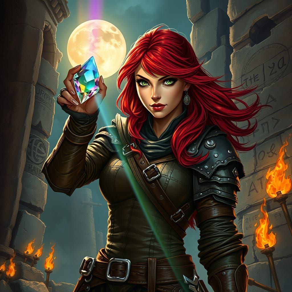 Dynamic Female Rogue with Gem in Gritty Fantasy Art