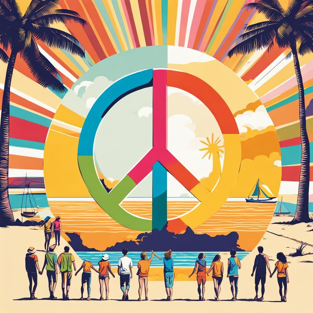 Peace Sign on Beach in Pop Art Style