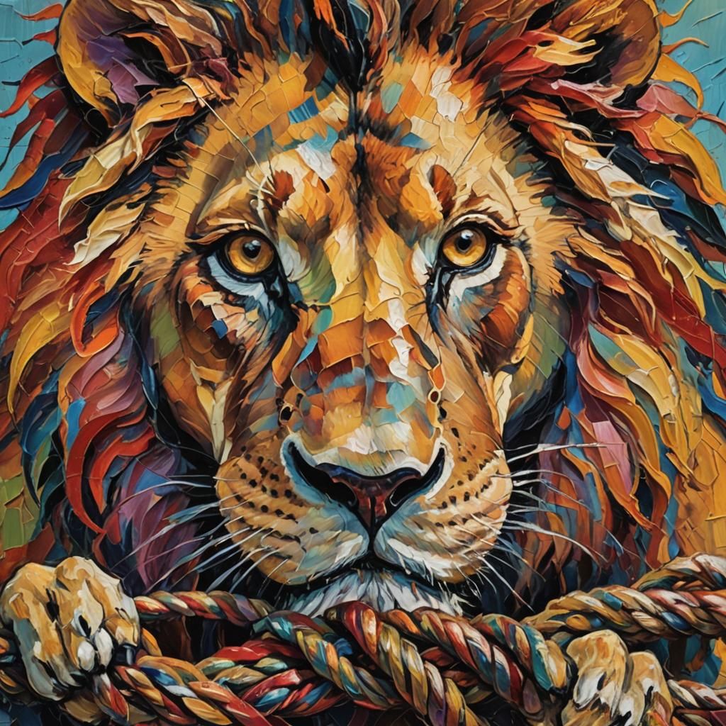 Lion Freed by Mouse in Neo-Impressionistic Oil Painting