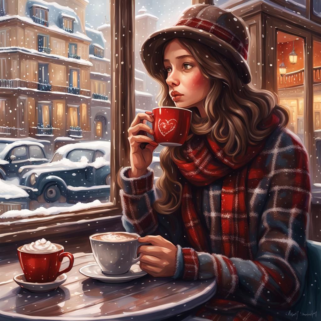 Paris Cafe Scene on Valentine's Day