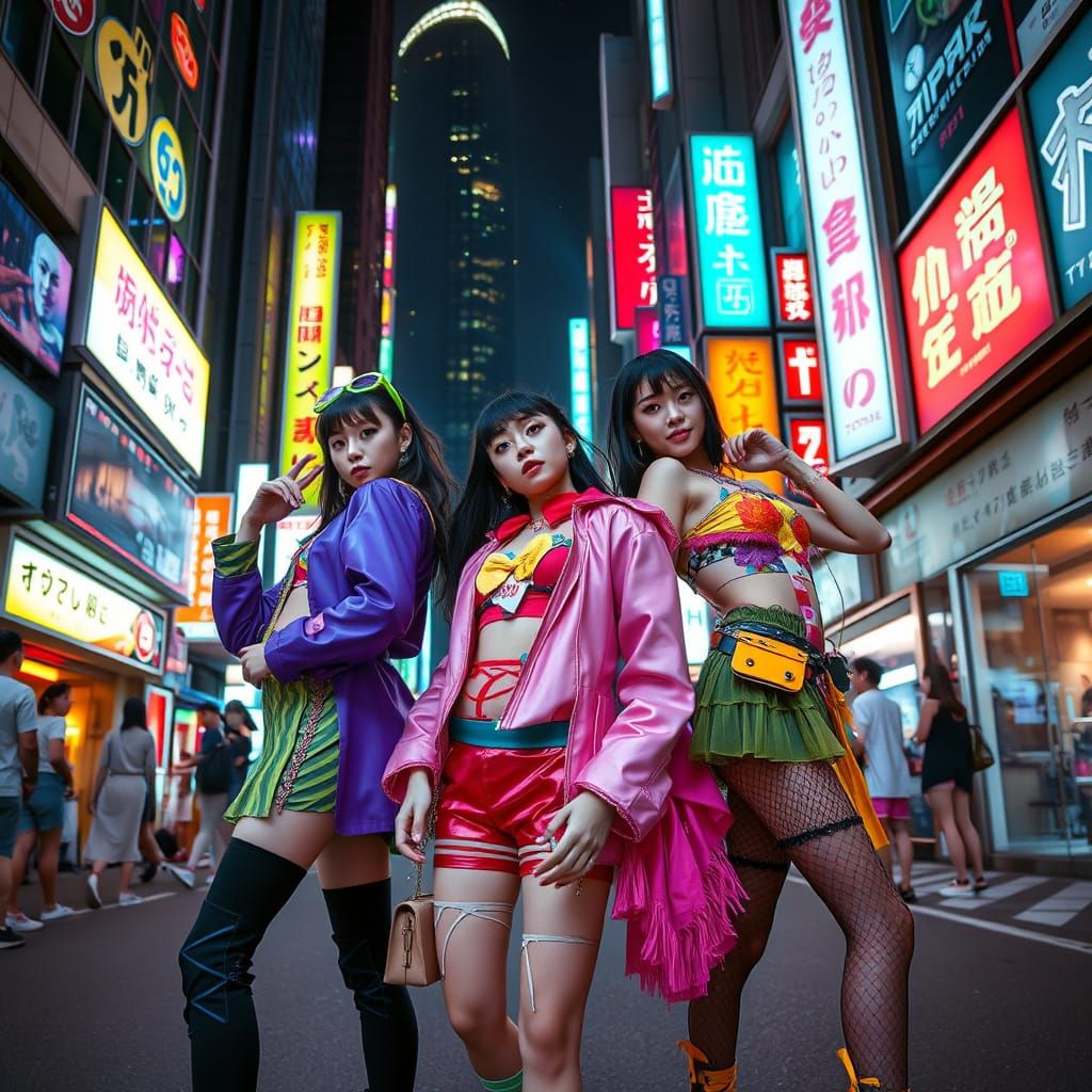 Confident Women in Tokyo's Neon Futurism