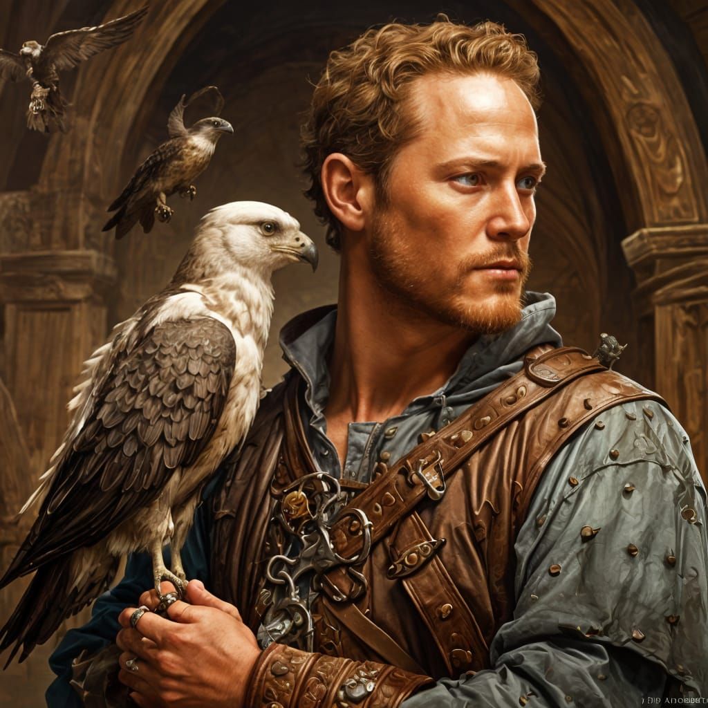 Medieval Falconer Portrait in Digital Illustration Style