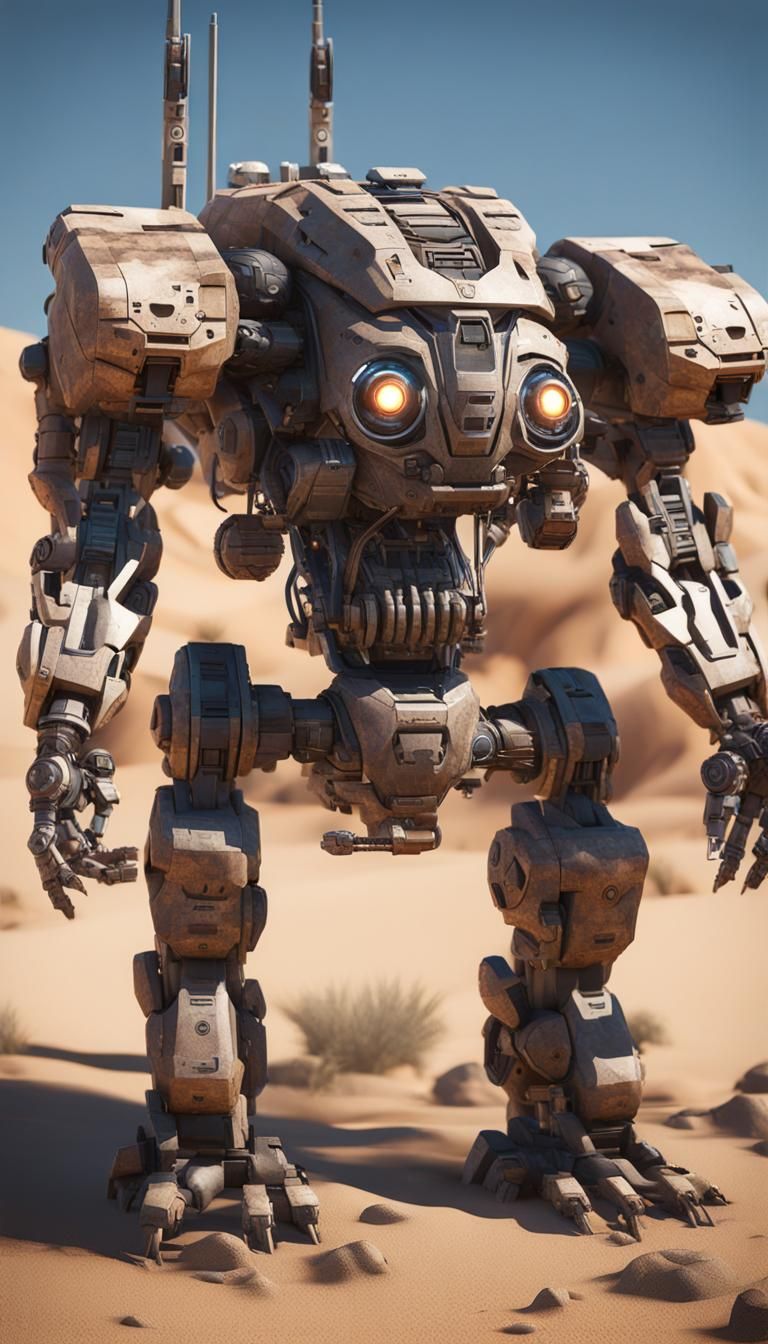 Terminator Robot in Desert Camo, 3D Cinematic Render