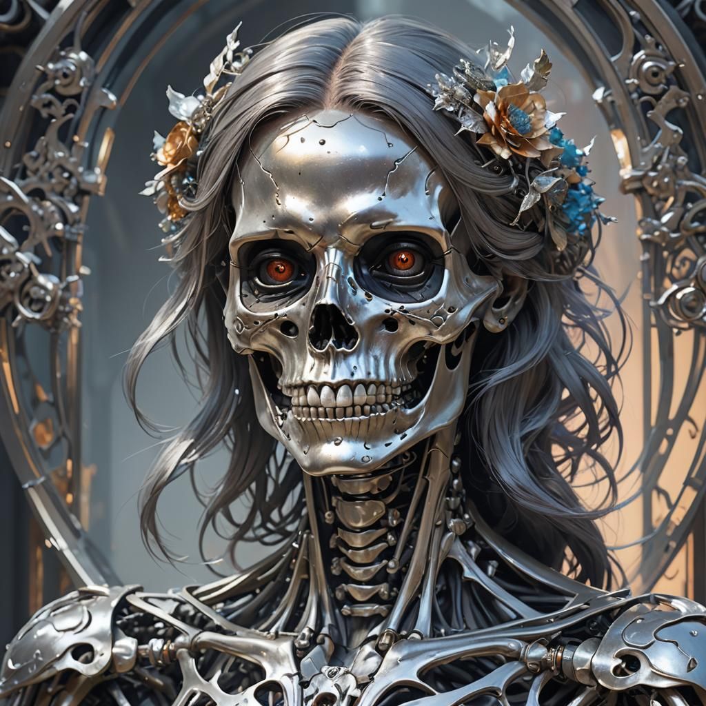 Silver Skeleton Portrait in Hyperdetailed Style