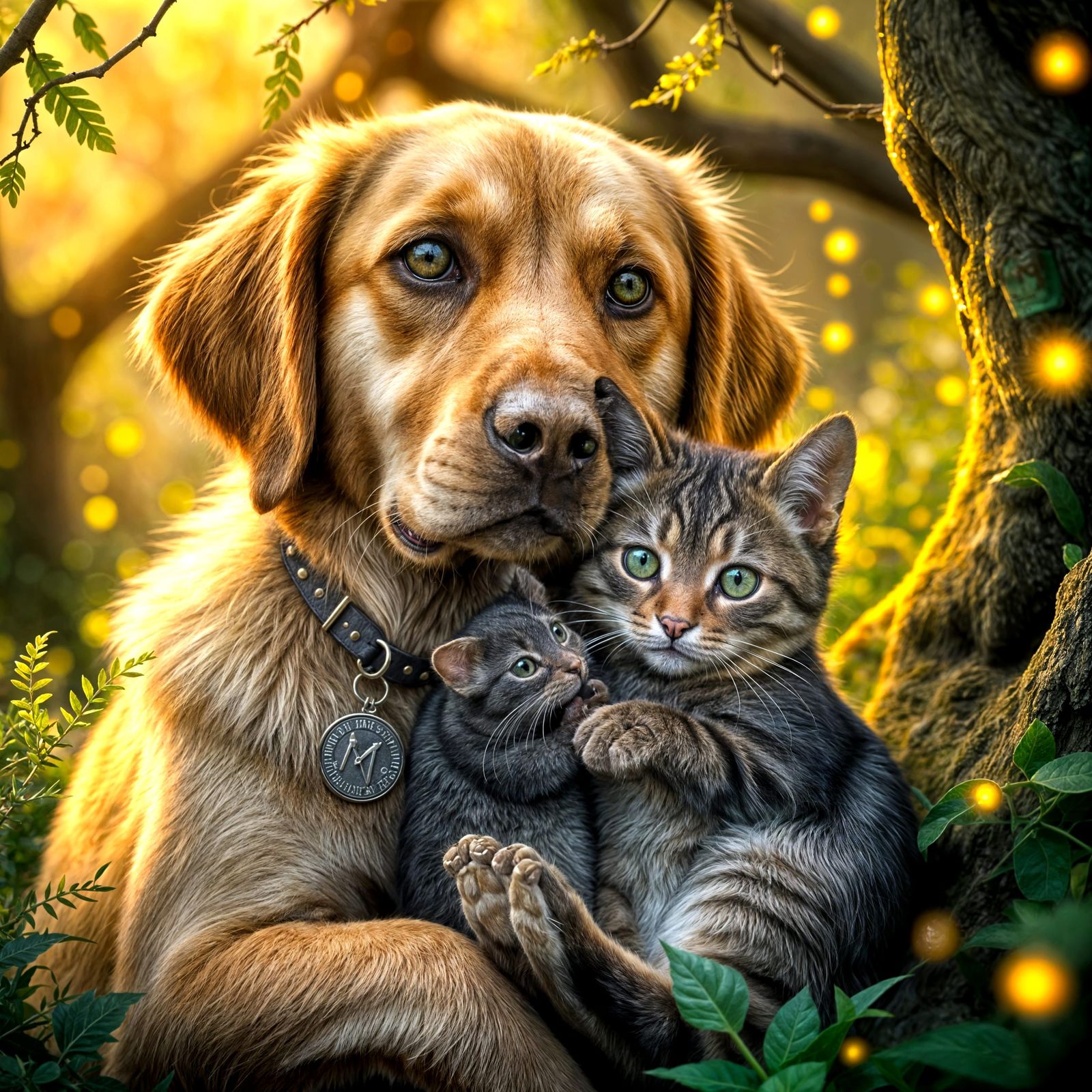 Playful Labrador Retriever in Enchanted Forest Setting with...