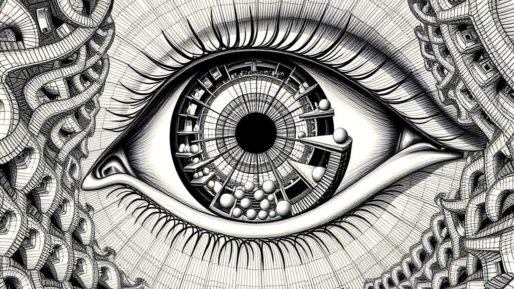 Surreal Escher-Inspired Eye Depicts Infinite Geometric Patte...
