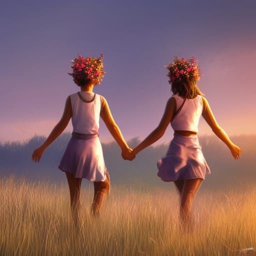 Girls at Sunset: Hyperdetailed Concept Art