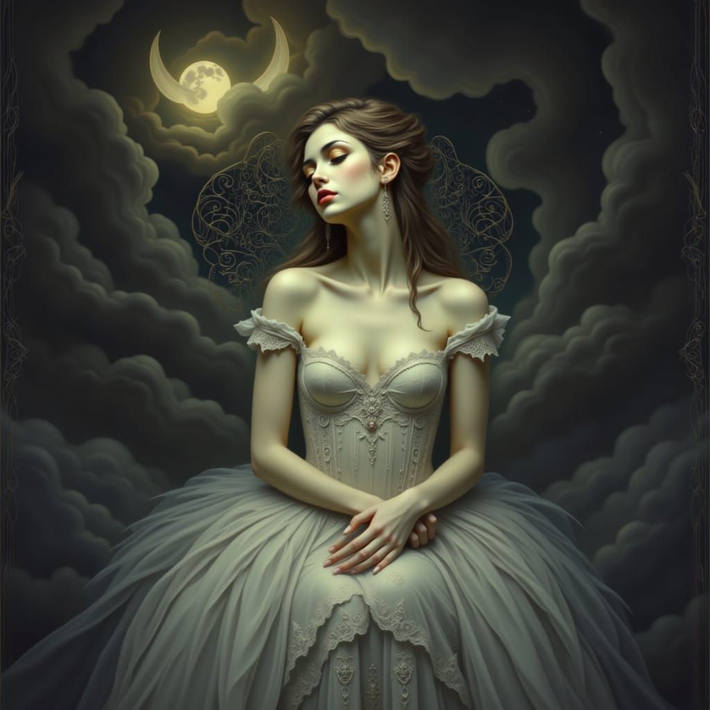 A Young Woman's Spiritual Awakening in a Moonlit Landscape