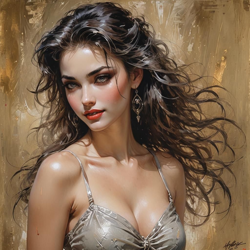 Attractive Pinup Girl in Style of Royo and Asencio