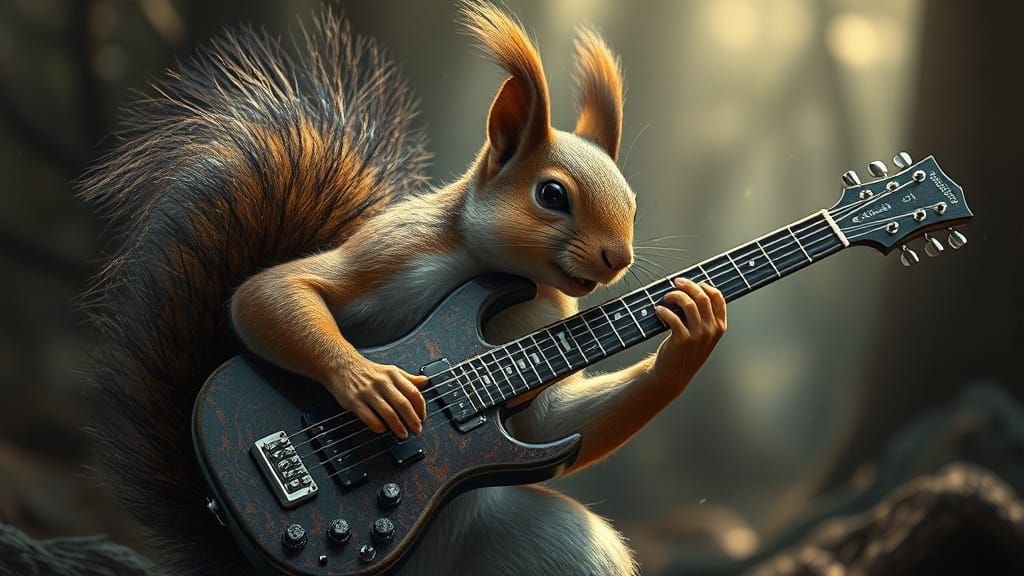 Mischievous Squirrel Plays Pro Guitar in Epic Digital Matte ...
