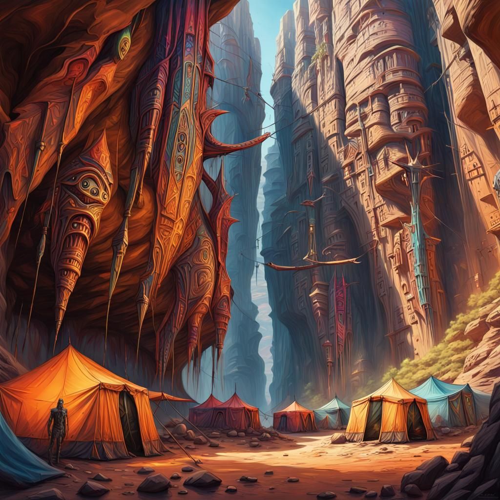 Alien Tribal Tent City on Canyon Walls