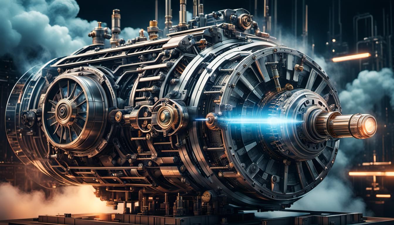 Futuristic Art Deco Mechanical Motor in Hyperrealistic Detai...