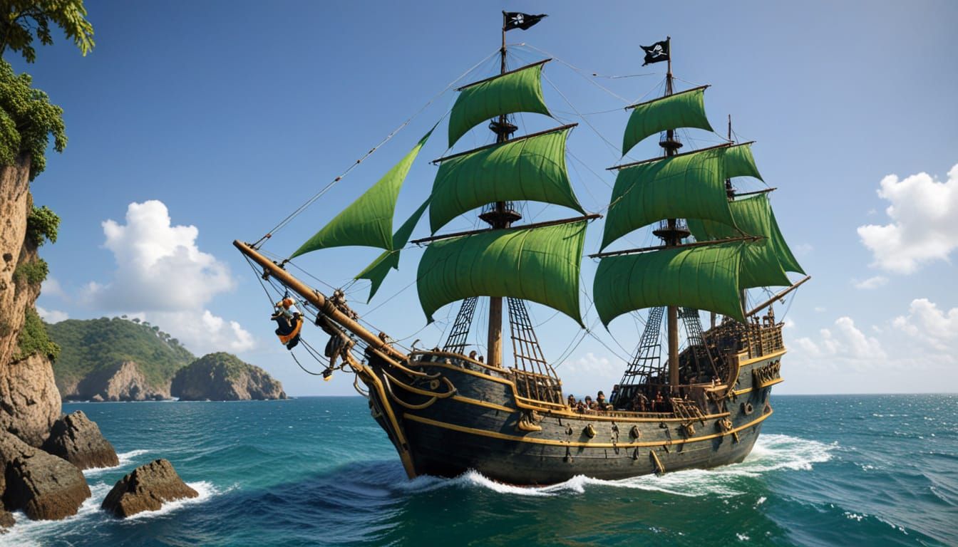 Joyful Pirate Parrot on Ship Prow