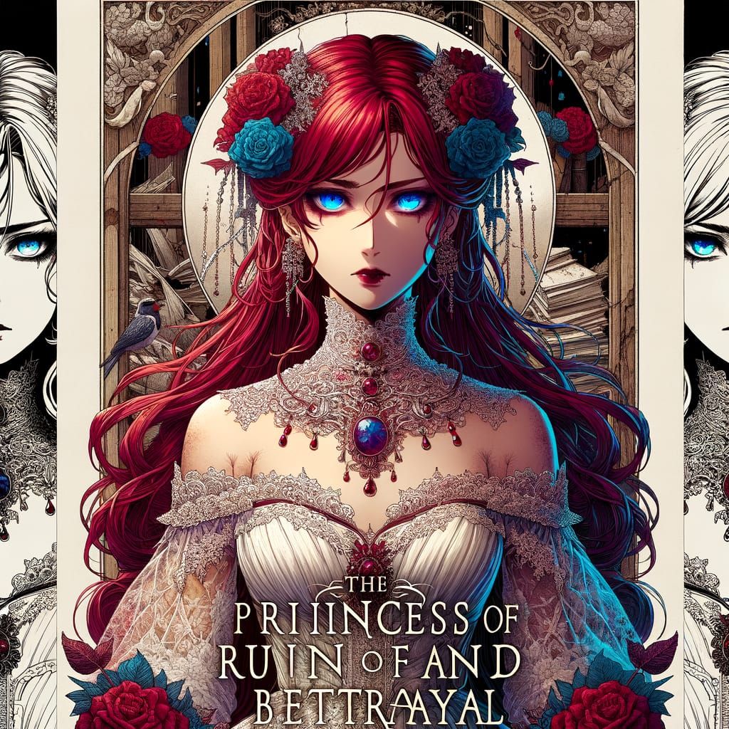 Crimson Haired Princess of Ruin in Bridal Anime Style