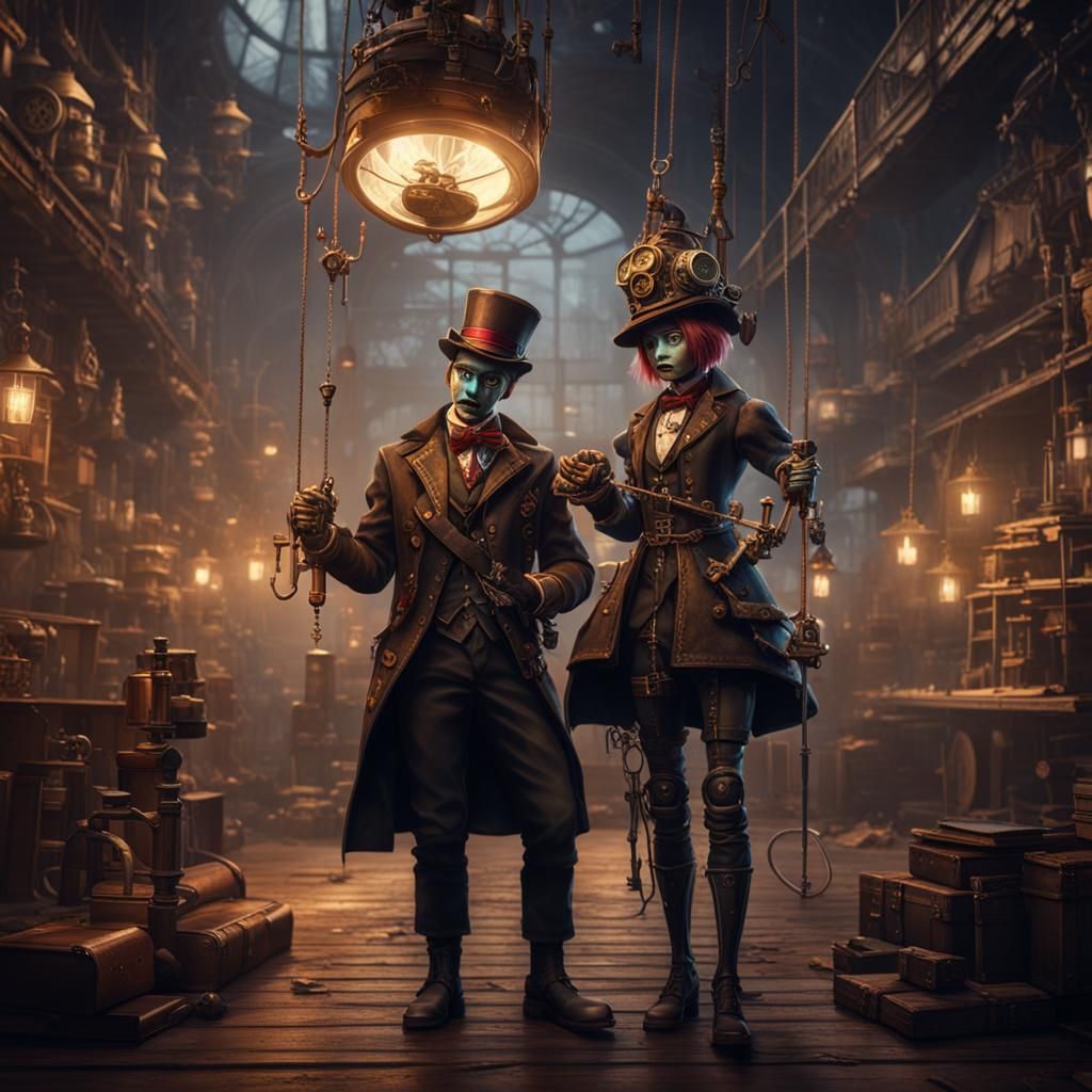 Steampunk Marionettes in Detailed Matte Painting