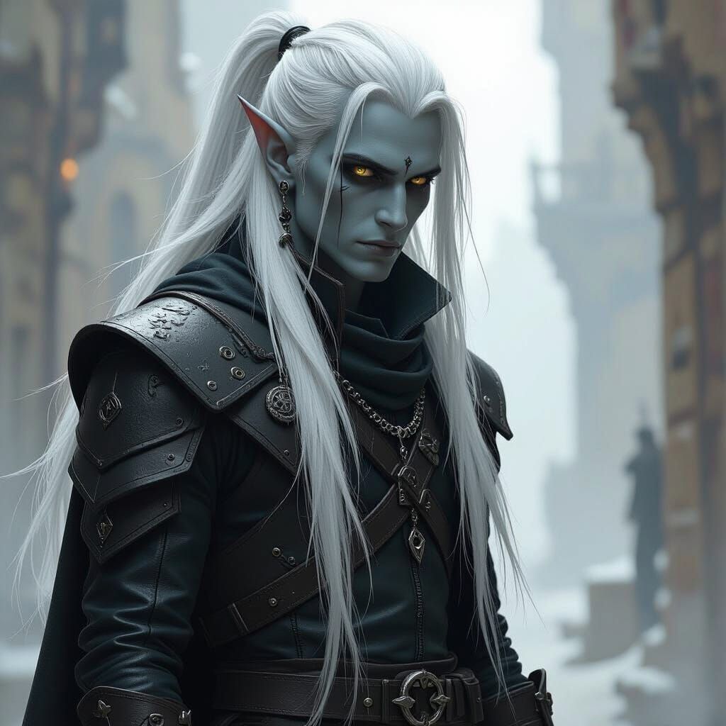 Dark Elf Warlock in Cyberpunk Style