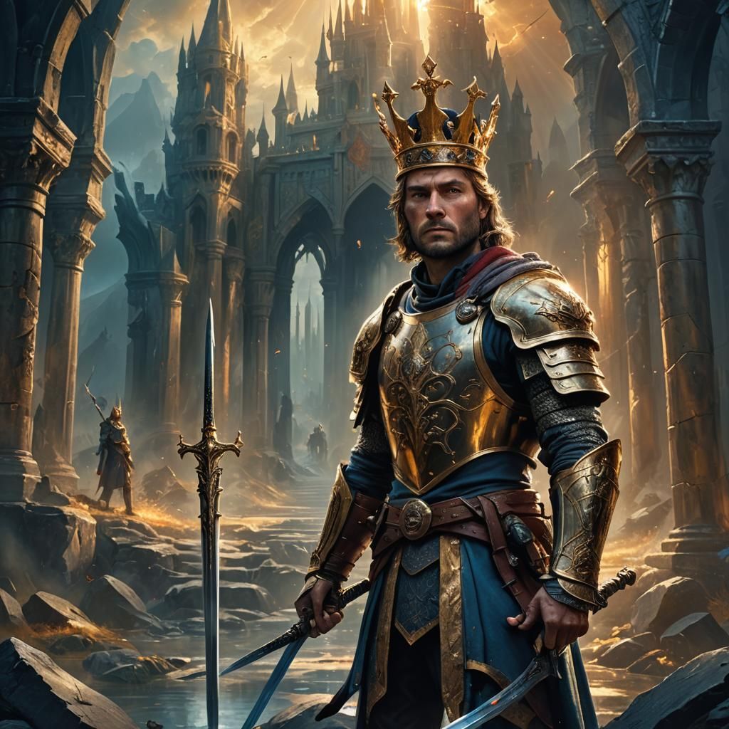 Fantasy King with Sword in Dramatic Lighting