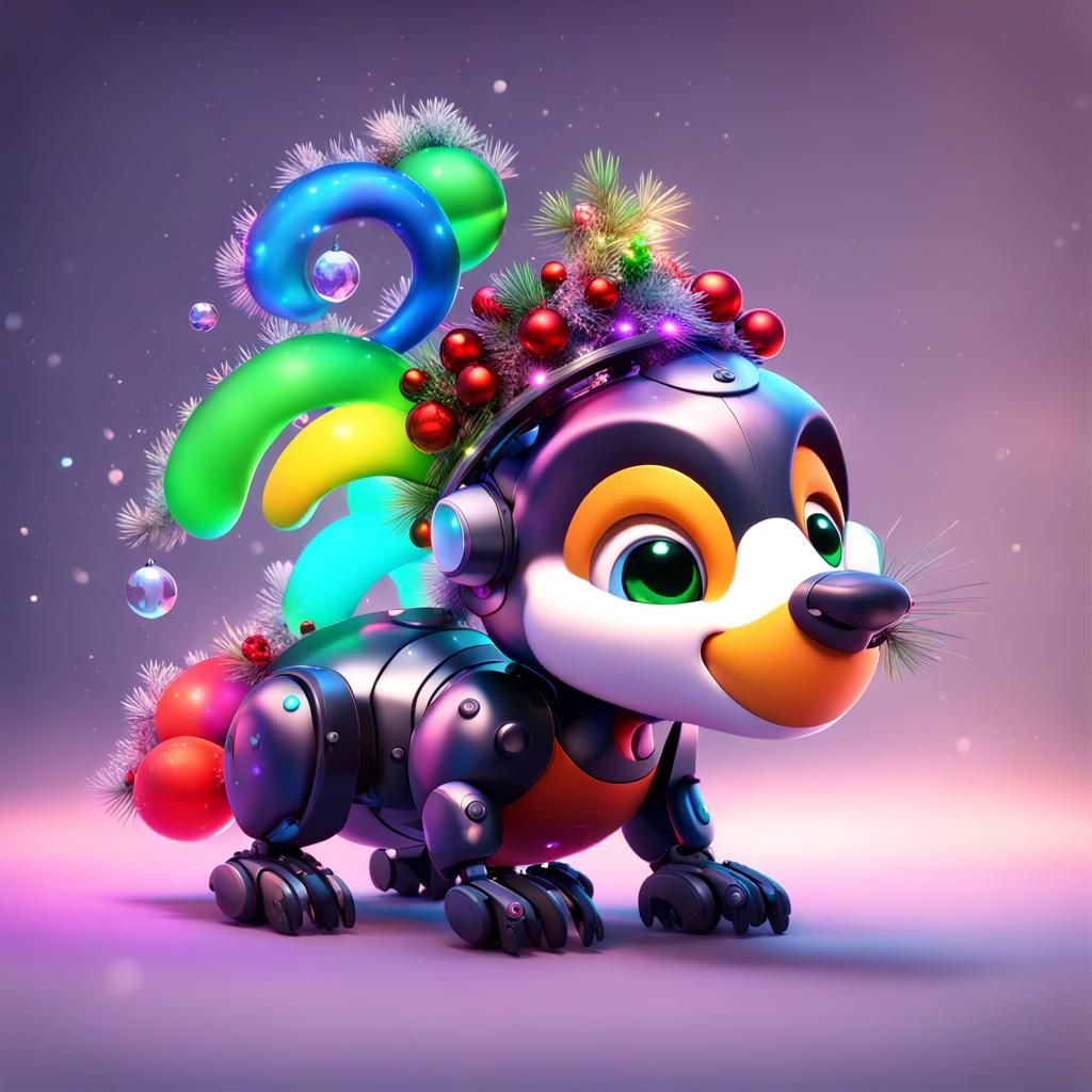 Festive Christmas Roboskunk in 3D Digital Art