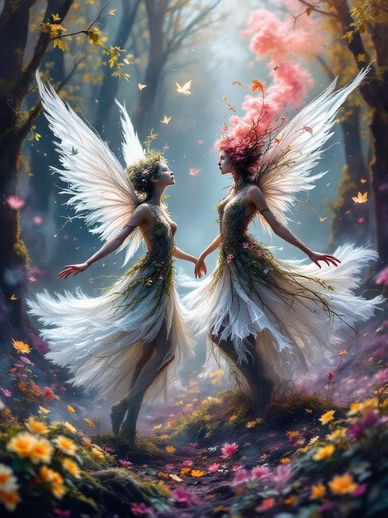 Fairies Dance in Airbrush Spring Forest Vortex