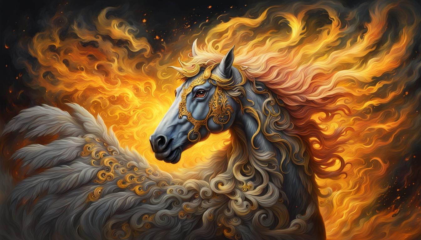 Fiery Phoenix Horse Portrait in Fantasy Art Style