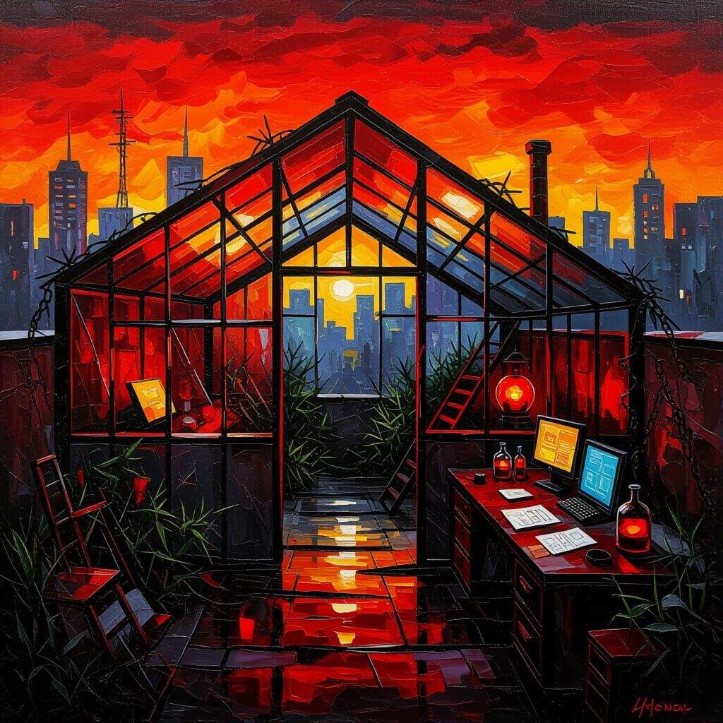 Bloodglass Conservatory: Afremov Style Rooftop Hideout
