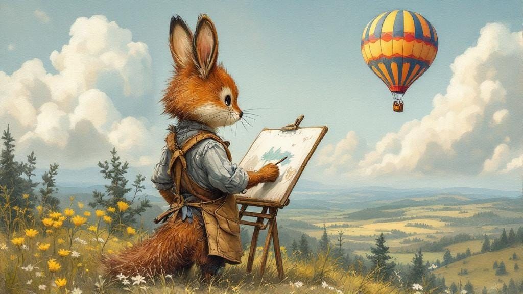 Creature Painting Hot Air Balloon in Mixed Media