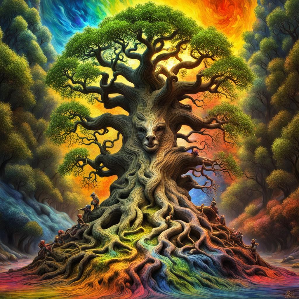 Anthropomorphic Yggdrasil in Fauvist Pop Art Style