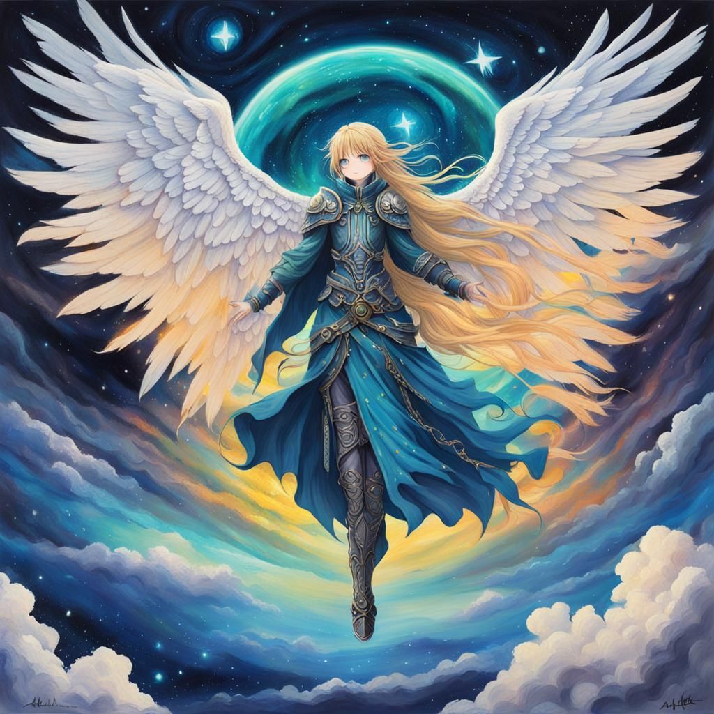 Astral Angel Above Abyss in Anime Acrylic Art