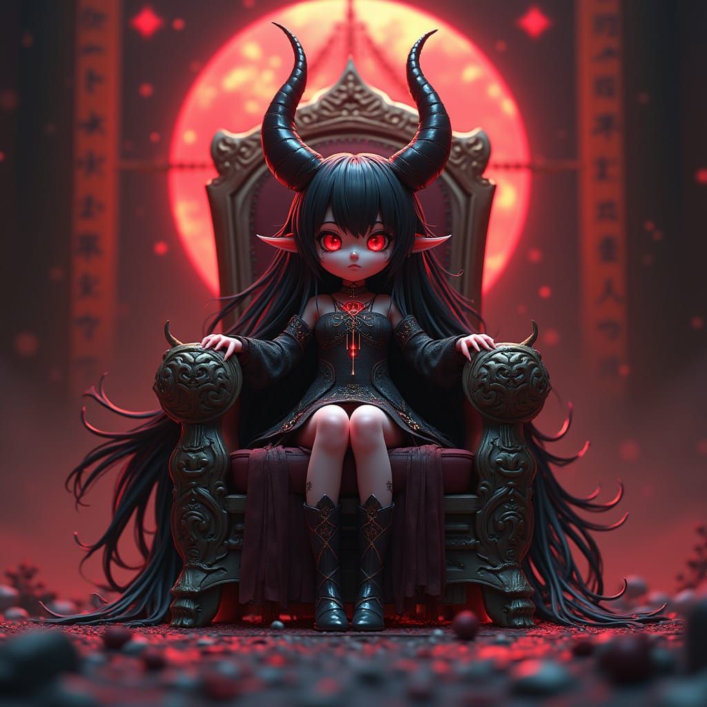 Ethereal Demon Goddess on Ancient Throne