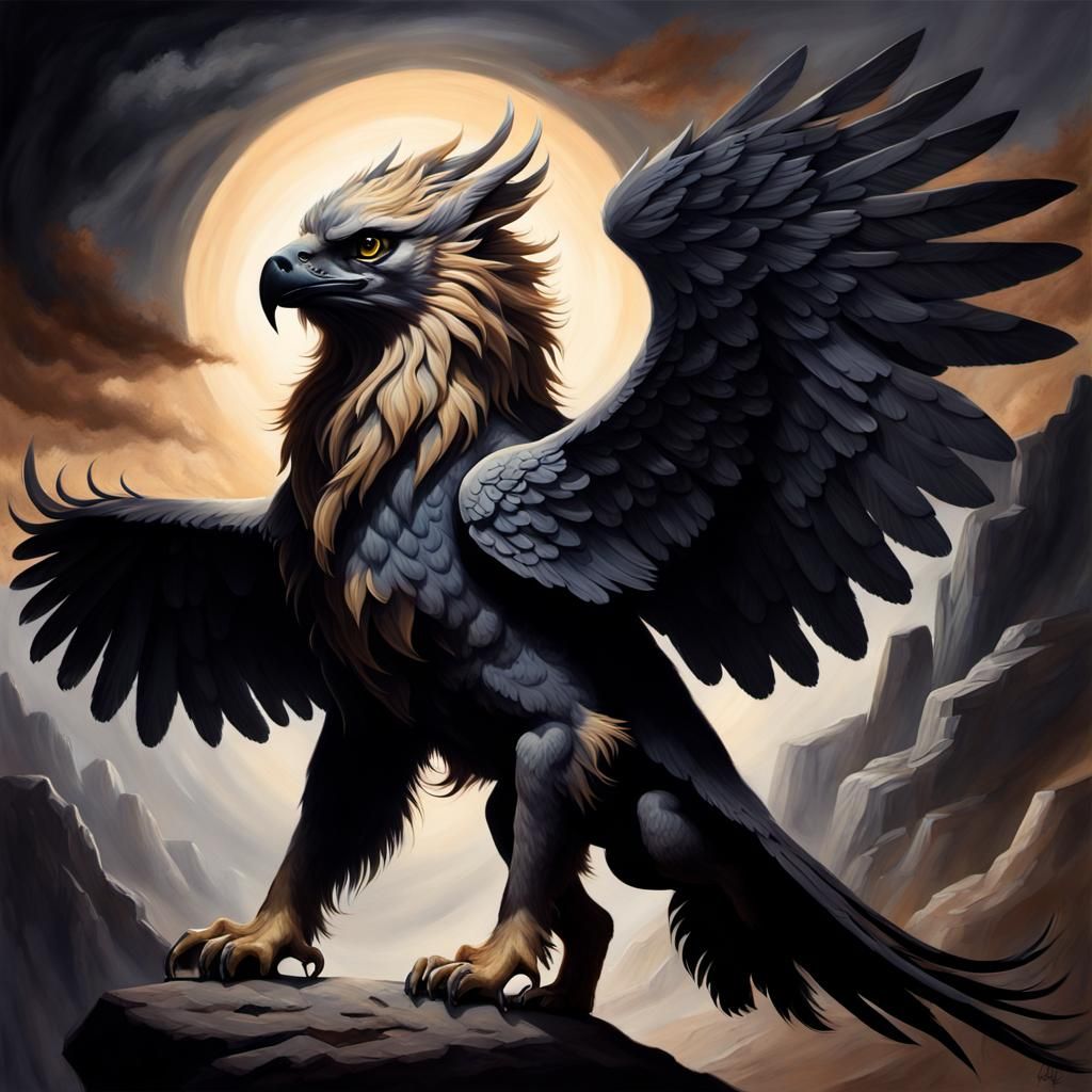 Dramatic Gryphon Silhouette Painting