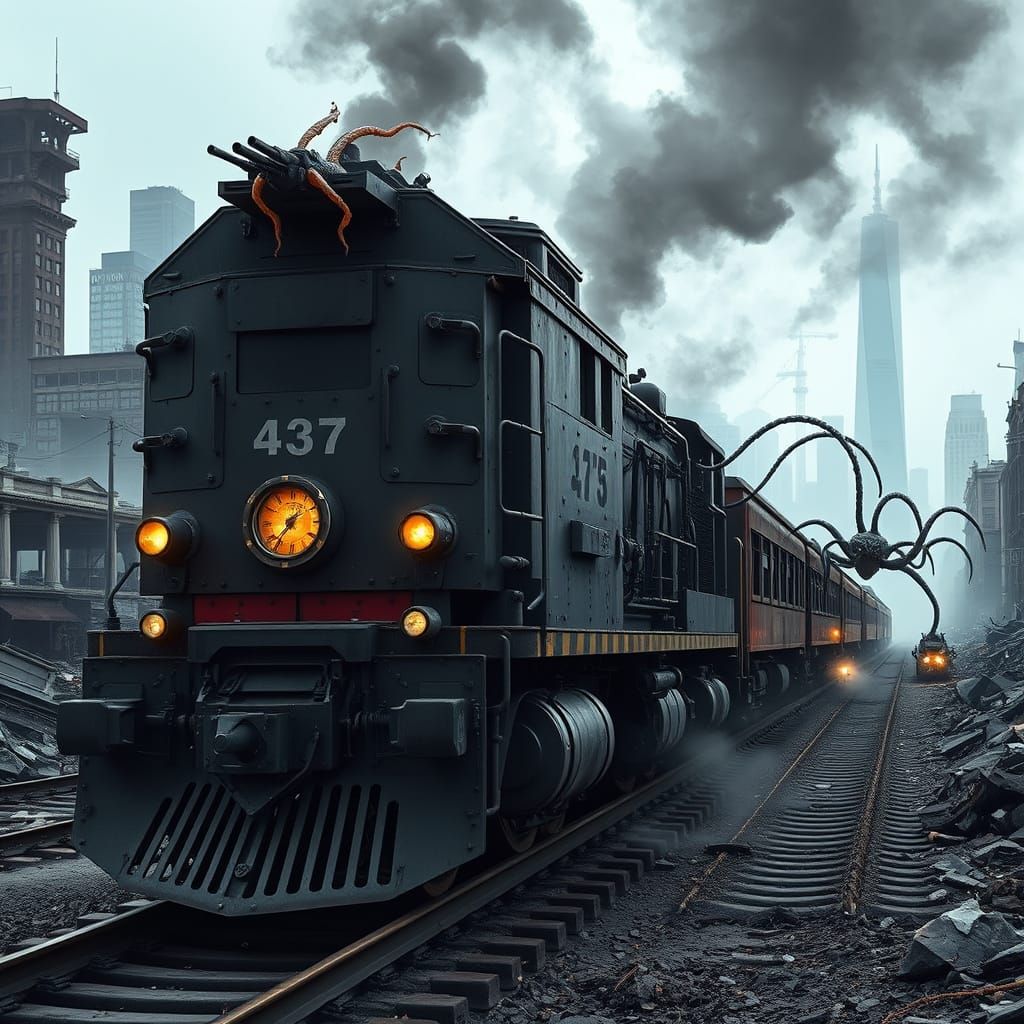 Armored Train Under Attack in Ruined City