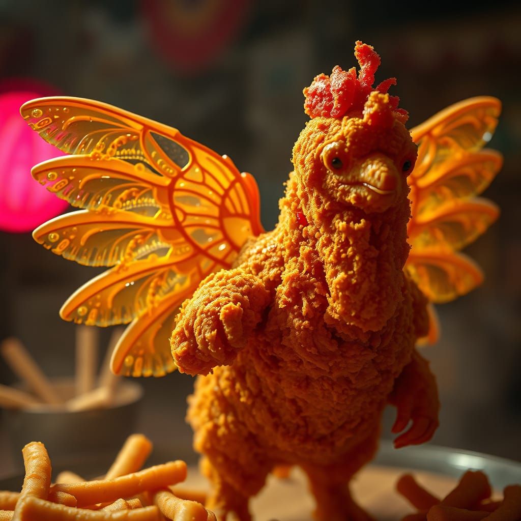 Hyperrealistic Fried Chicken Fairy in Digital Painting
