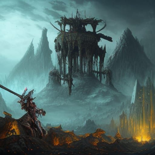 Rotting Zombie Knight on Skull Throne