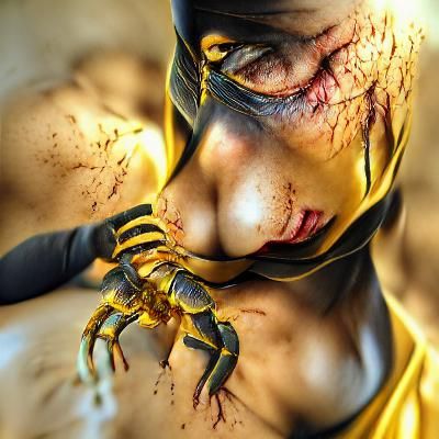 Scorpion Woman in Hyperrealistic Comic Art Style