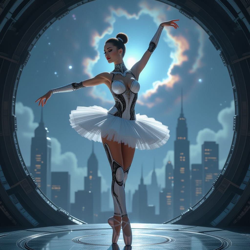 Futuristic Android in Metropolis: Pin-Up Art Style