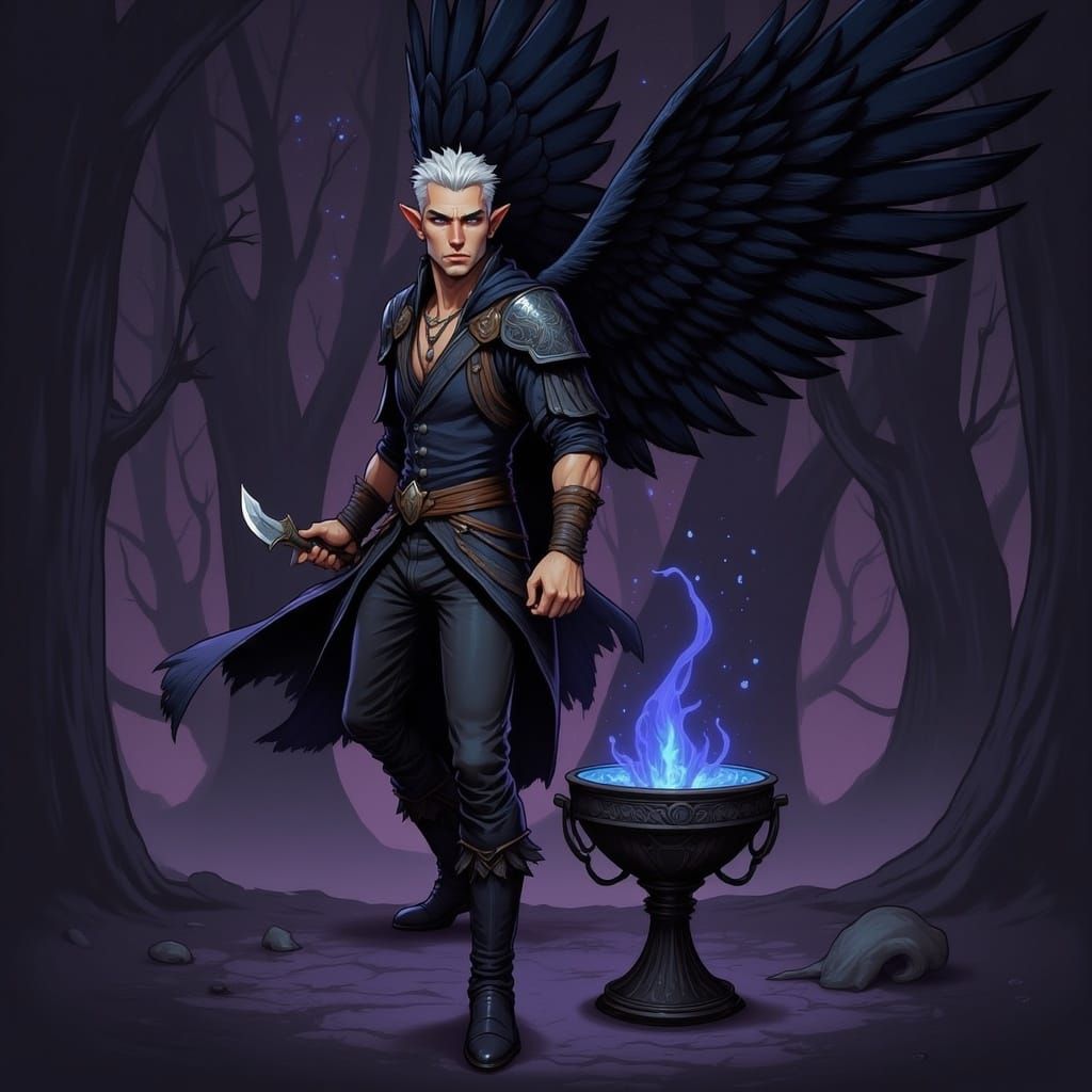 Elven Rogue Angel in a Starry Forest as Digital Art