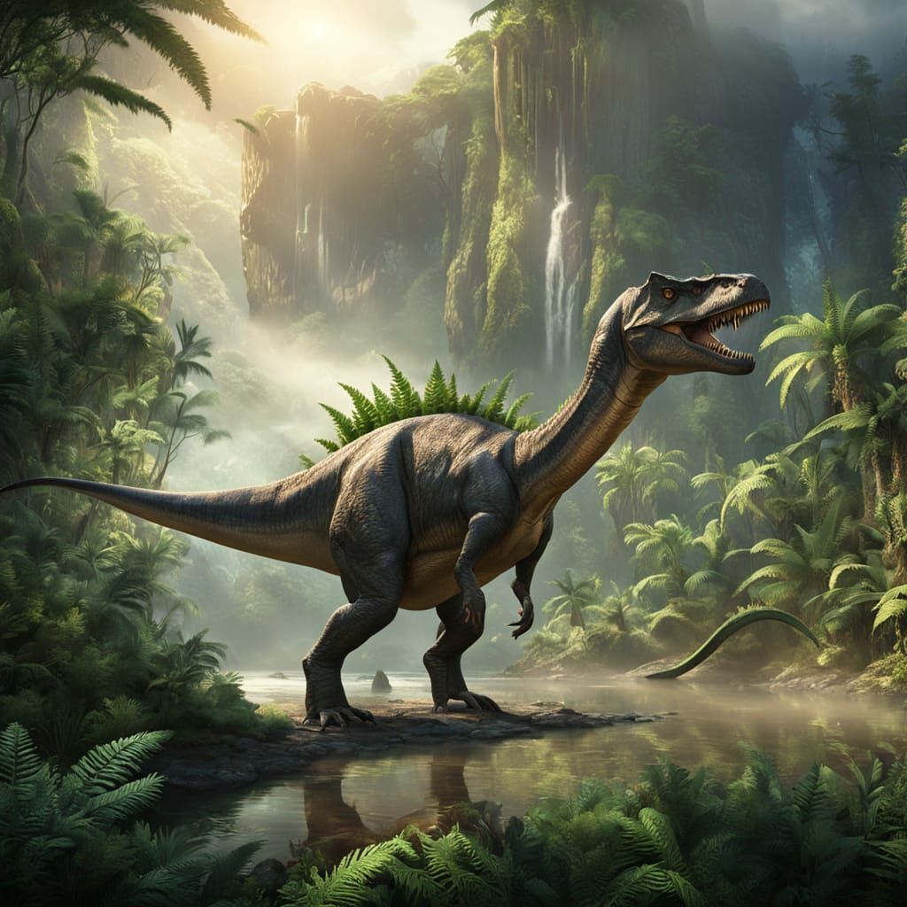 Dinosaur in Prehistoric Landscape: Digital Matte Painting