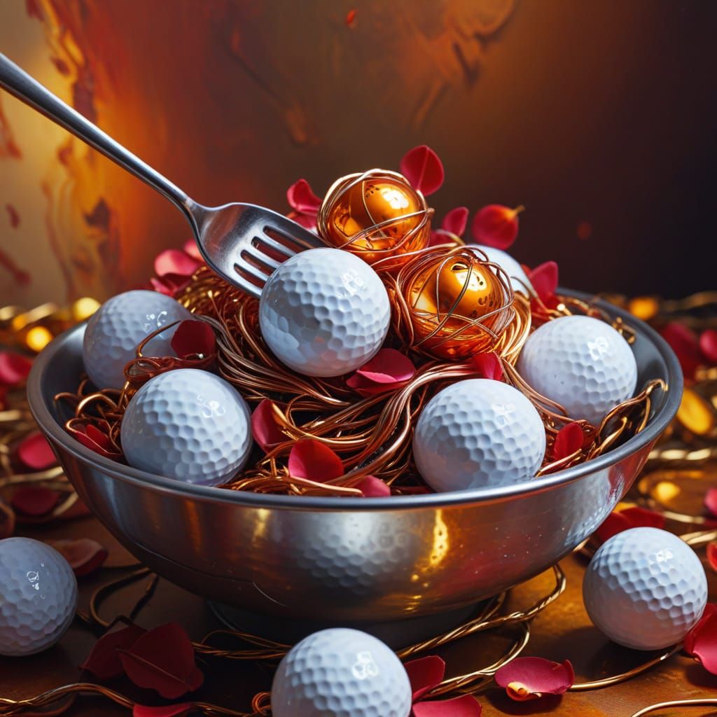 Surreal Still Life with Wires, Golf Balls and Rose Petals