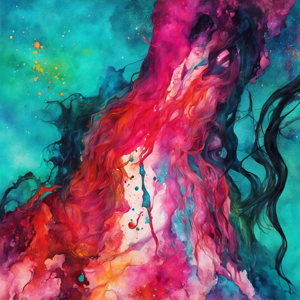 Powerful Female Centaur in Vibrant Alcohol Ink and Pencil Sk...