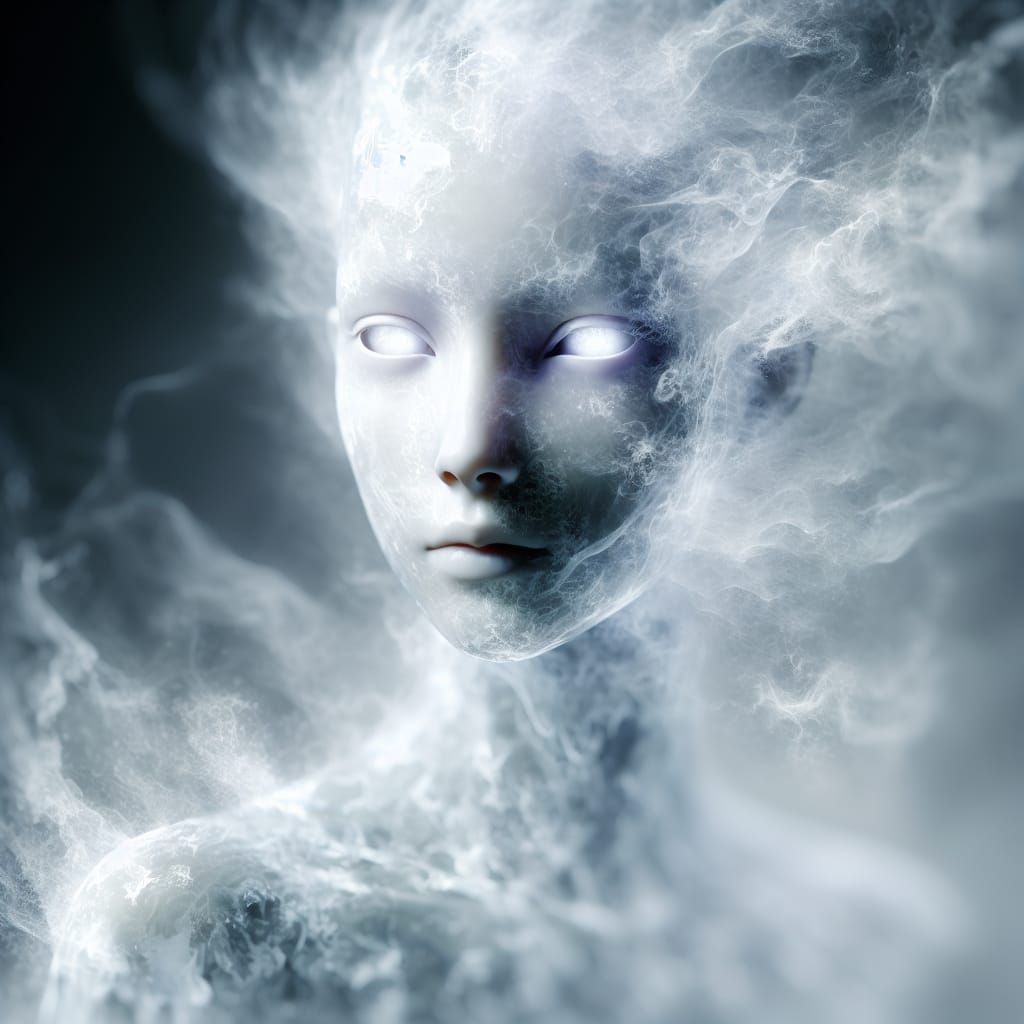 Ethereal Moonlit Goddess in Shifting Fog