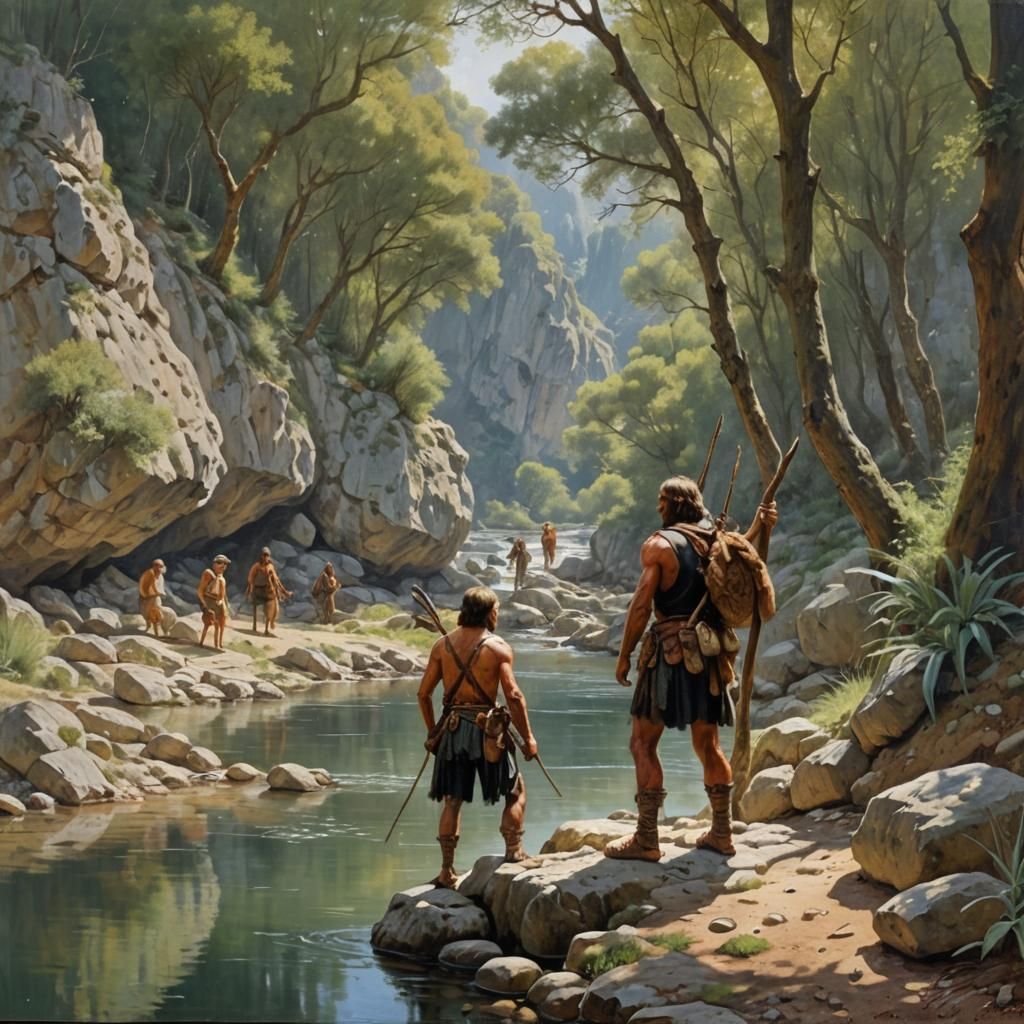 Prehistoric Hunter in Southern France: An Oil Painting