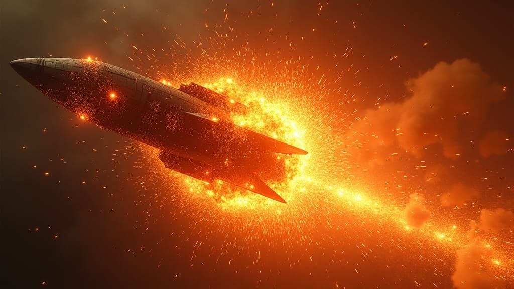 Dramatic Spaceship Crash in Arthur Rackham Style