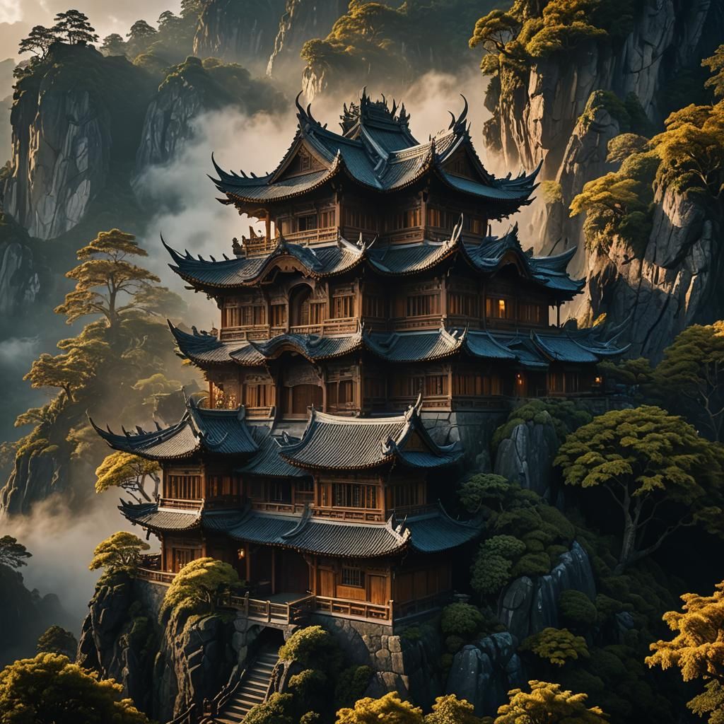 Dragon House on Misty Mountain in HDR Photography