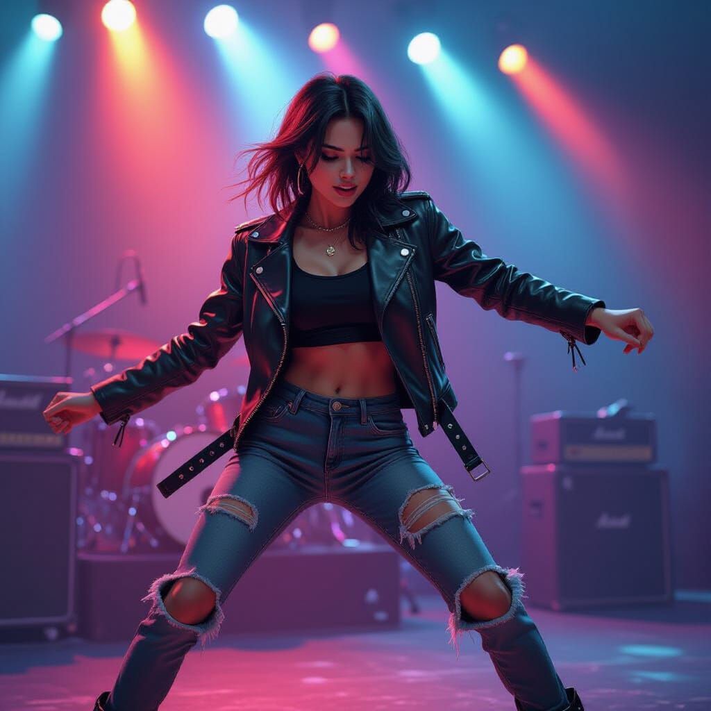 Woman in Leather Dancing Under Stage Lights