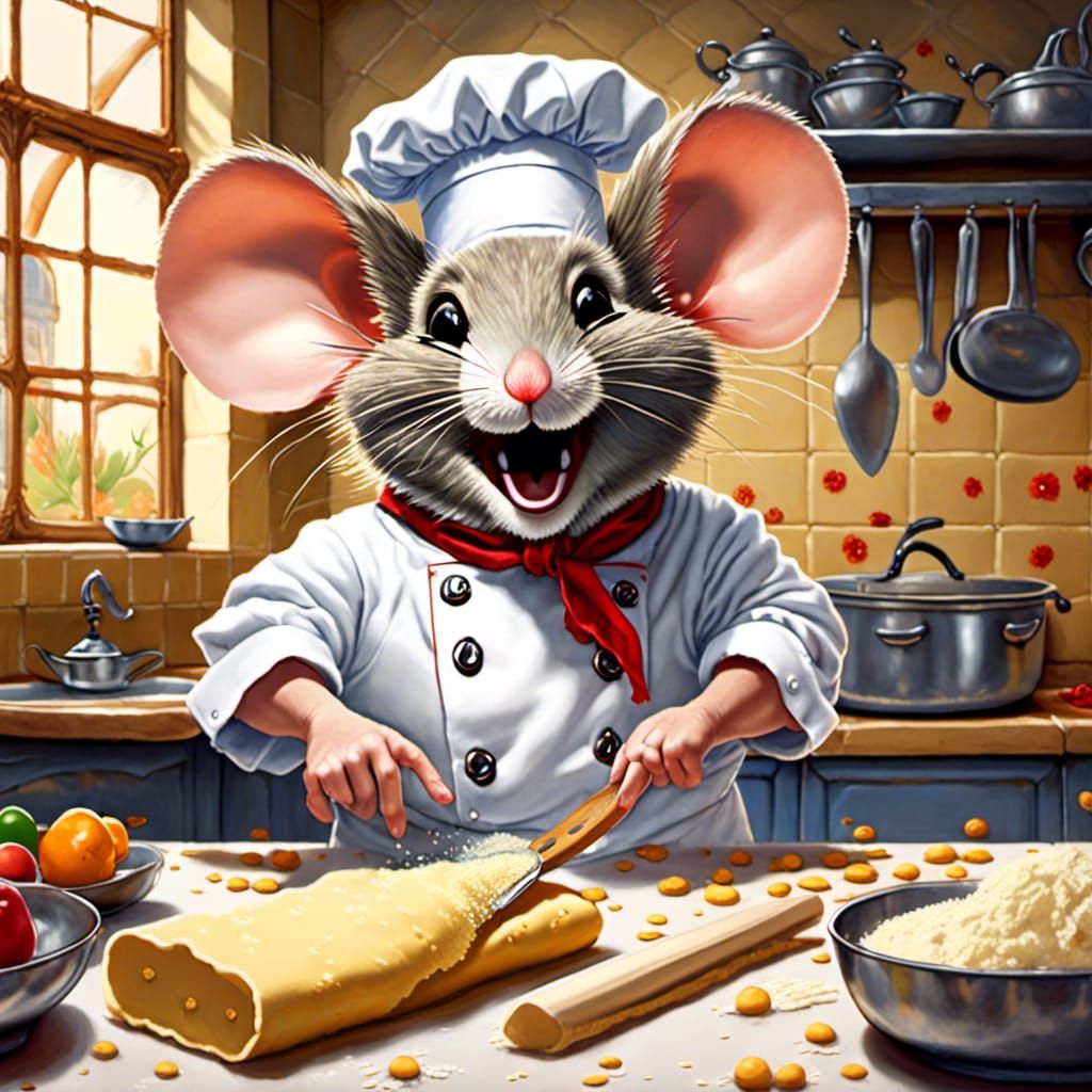 Chef Mouse Baking Dough in High-Contrast Portrait