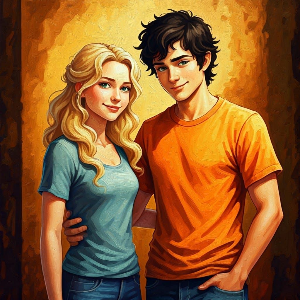 Percy Jackson and Annabeth Chase: Impressionist Oil Painting